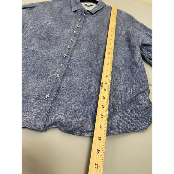 Cami NYC Linen Blend Chambray Women's Collared Long Sleeve Shirt Blue Size Large - Picture 9 of 15